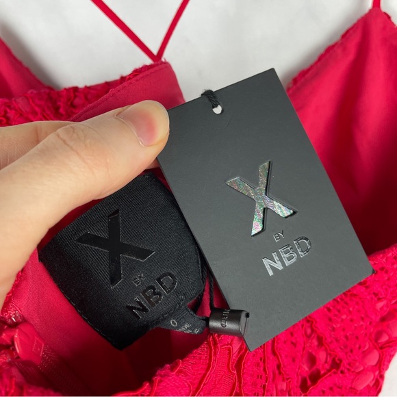 NWT Revolve X by NBD Iris Textured Lace Mini Dress Cocktail Party Sexy Pink 0 XS - Picture 6 of 9